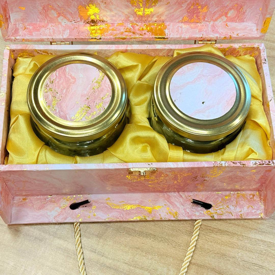 2 Jars Pink Marble Foil Carry Bag Style  Box