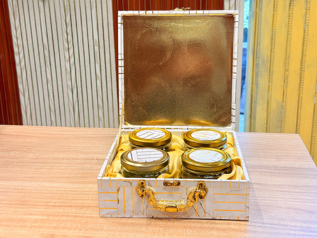 4 JAR White Line Gold Foil Hamper Box