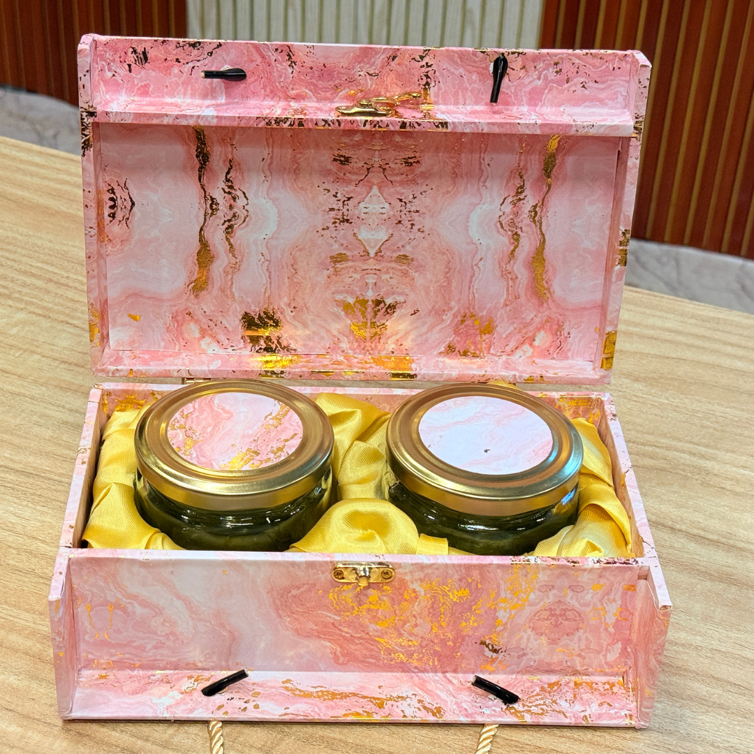 2 Jars Pink Marble Foil Carry Bag Style  Box