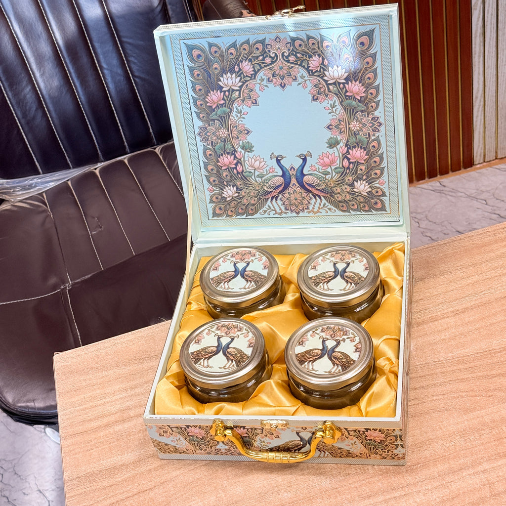 4 Jar New Peacock Green Heritage Hamper Box