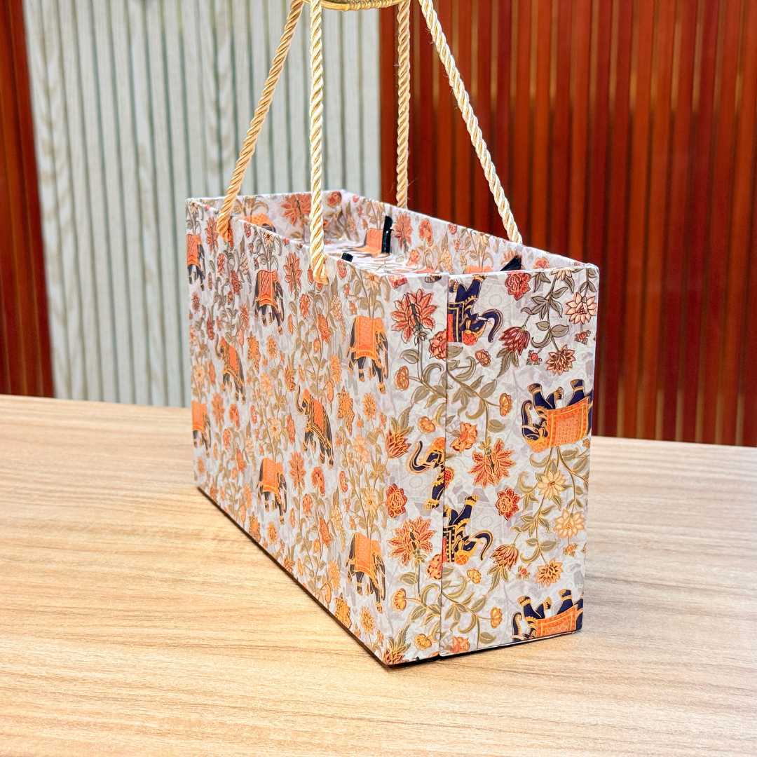 2 Jars Elephant Floral Foil Carry Bag Style Royal Box