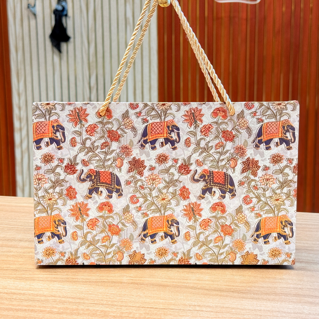 2 Jars Elephant Floral Foil Carry Bag Style Royal Box