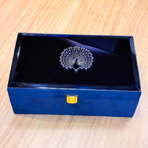 2 Jar Blue Peacock Glass Mirror Gift Box