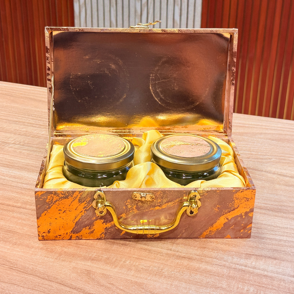 2 Jars Green Foil Hamper Gift Box