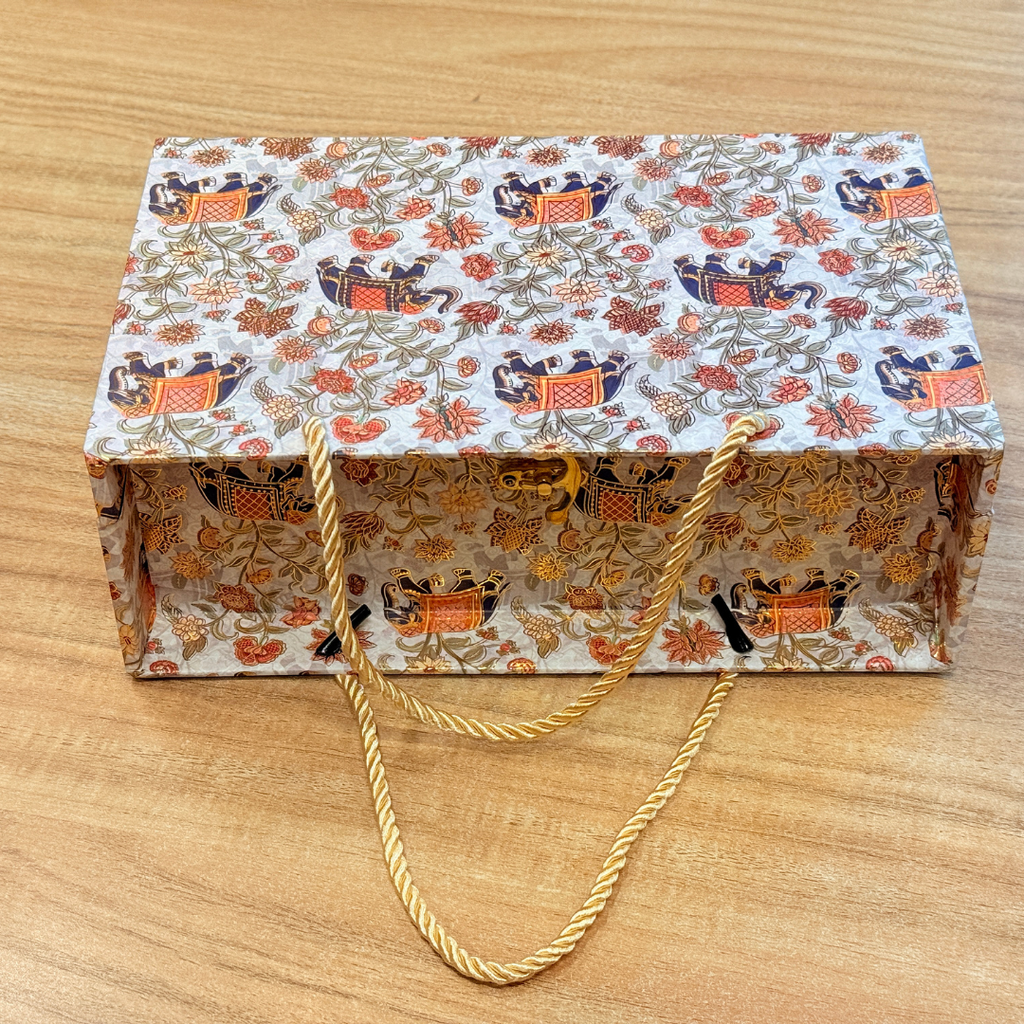2 Jars Elephant Floral Foil Carry Bag Style Royal Box