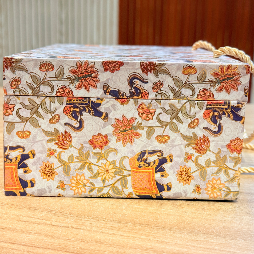 2 Jars Elephant Floral Foil Carry Bag Style Royal Box