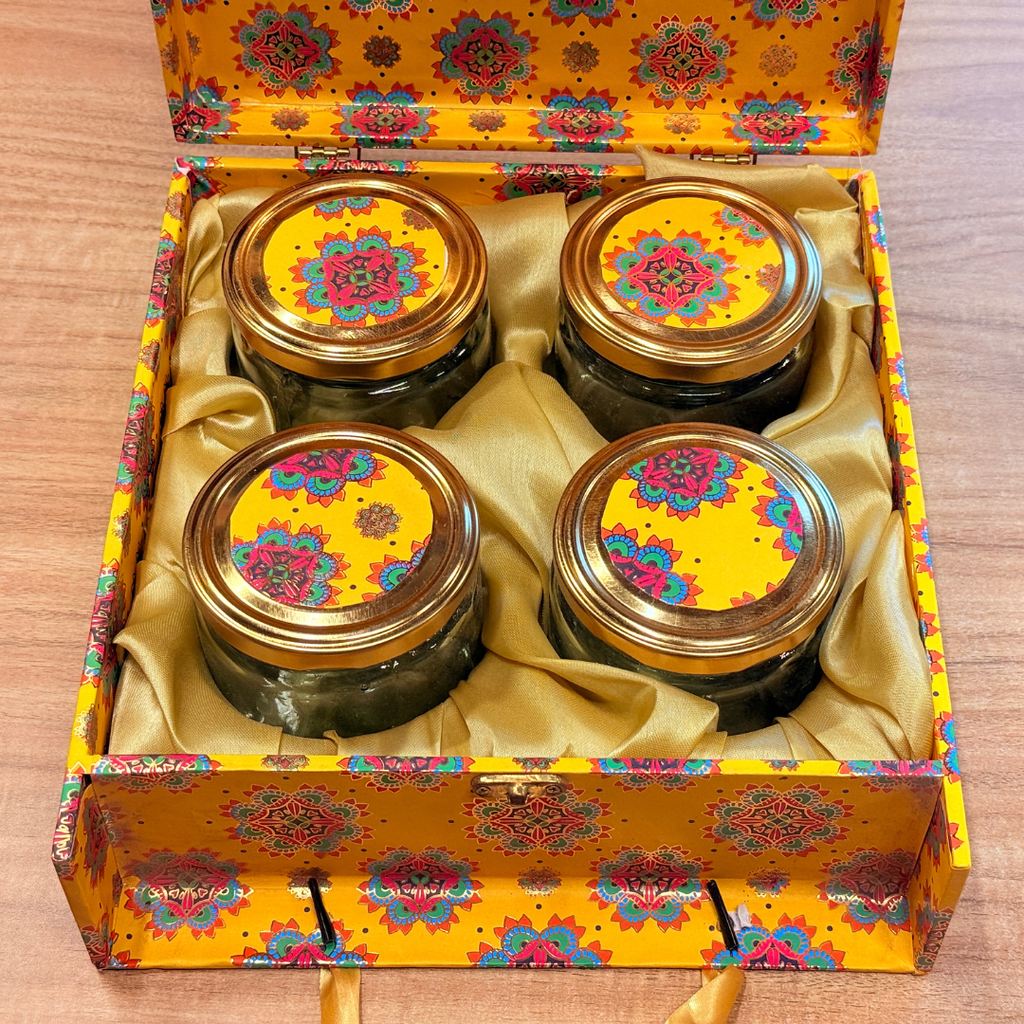 4 Jar Foil Carry Bag Style Royal Festive Mandala Gift Box