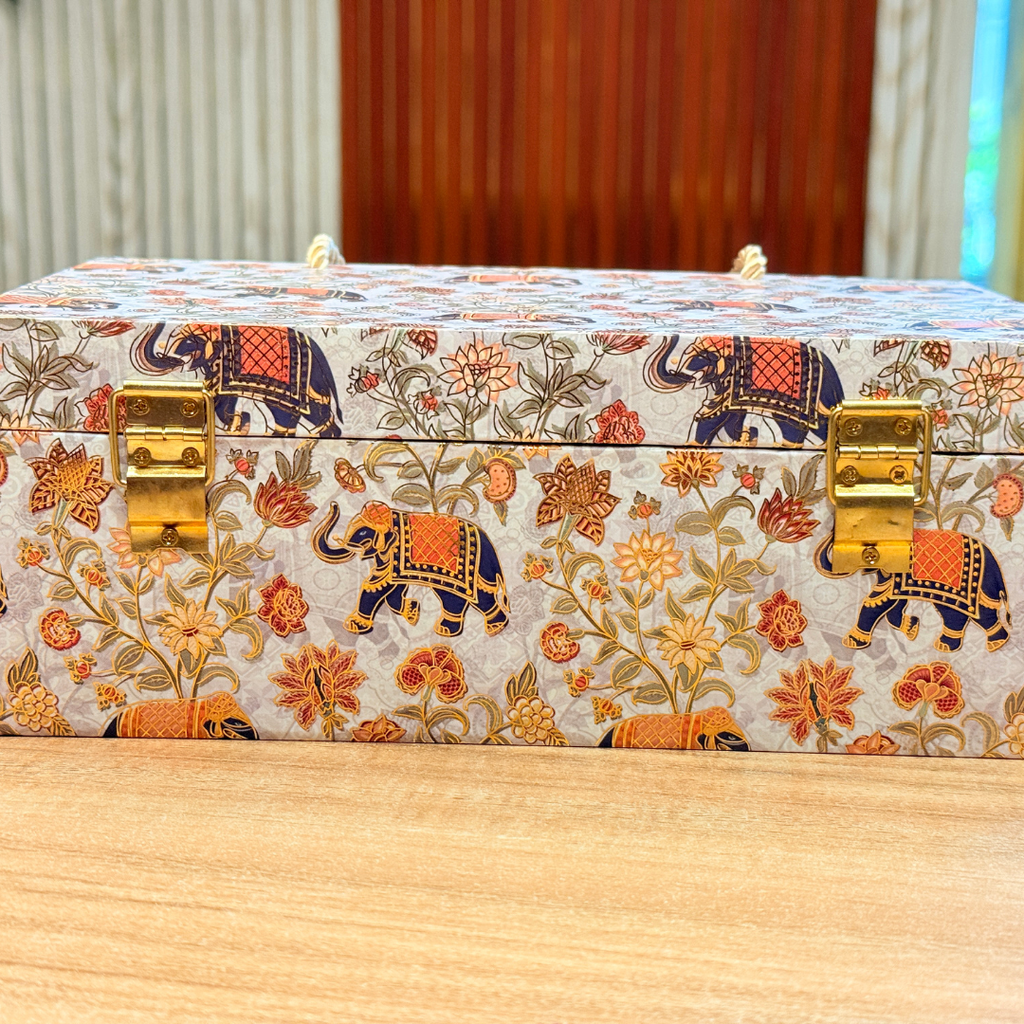 2 Jars Elephant Floral Foil Carry Bag Style Royal Box