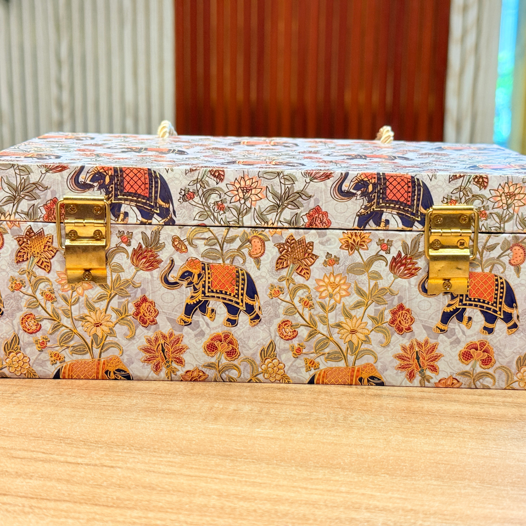 2 Jars Elephant Floral Foil Carry Bag Style Royal Box