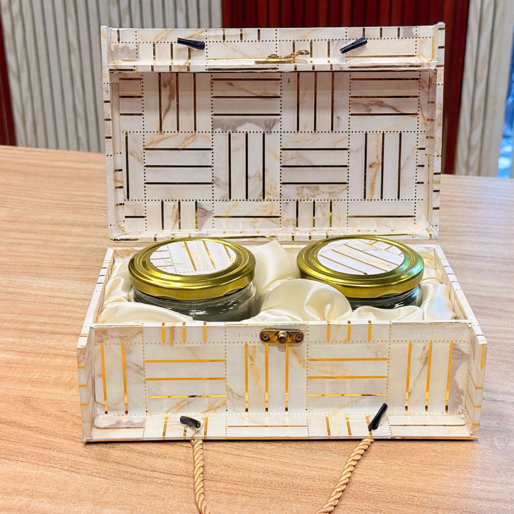 2 Jars White Line Foil Carry Bag Style Gift Box