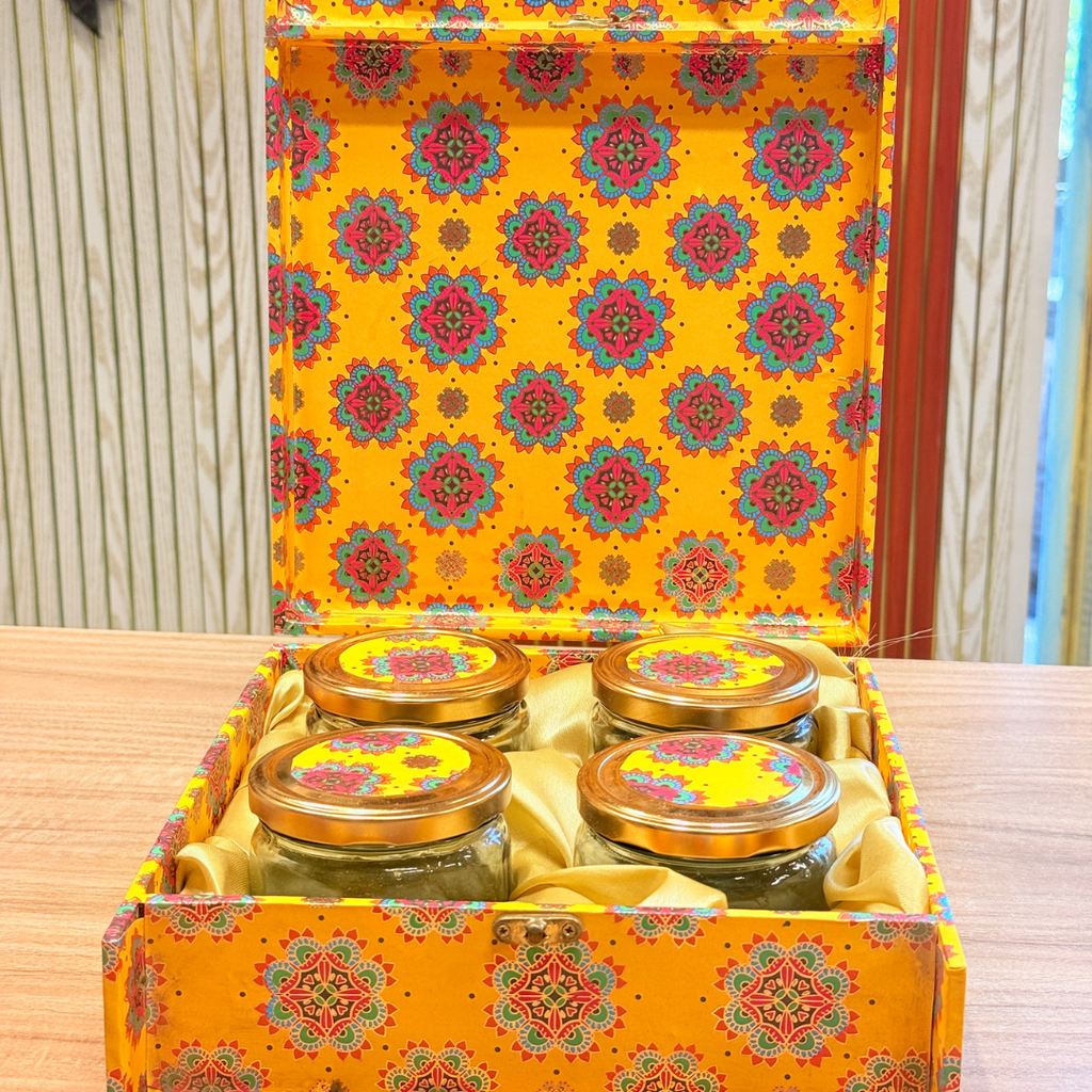 4 Jar Foil Carry Bag Style Royal Festive Mandala Gift Box