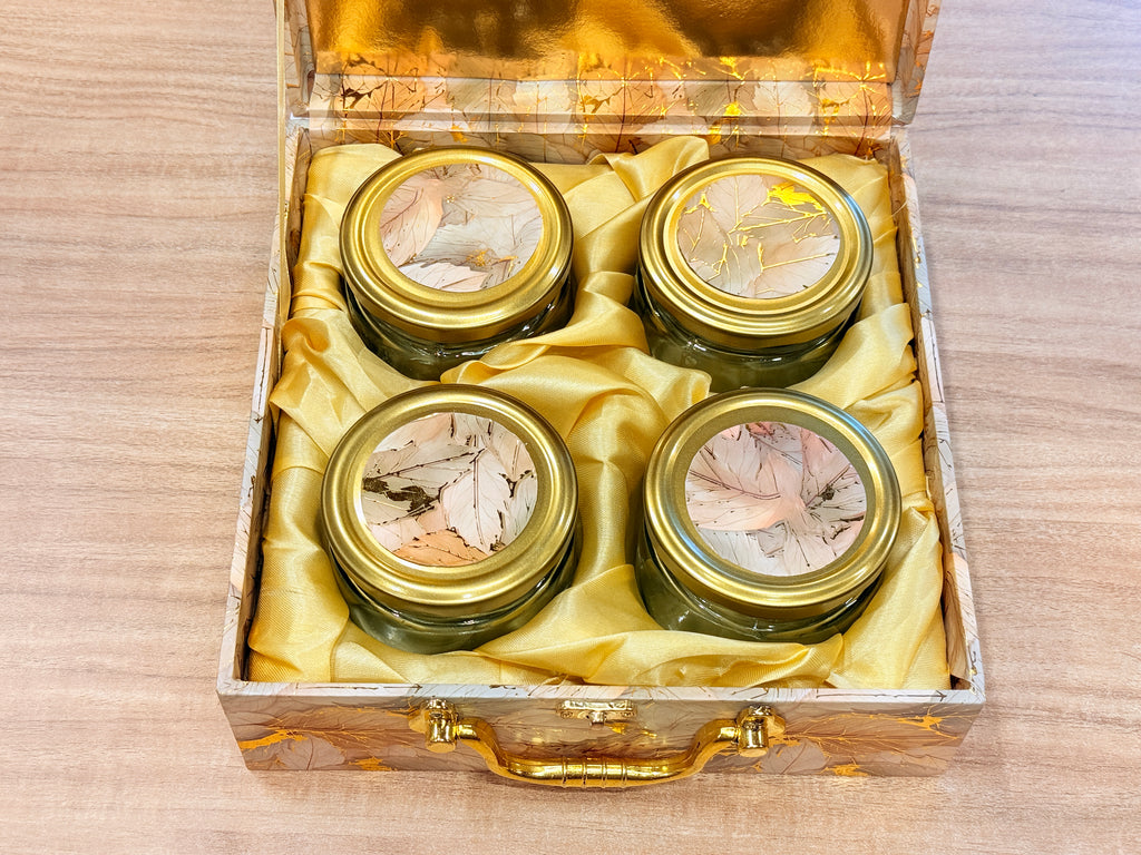 4 JAR Leafs Print Botanical Foil Luxury Hamper Box