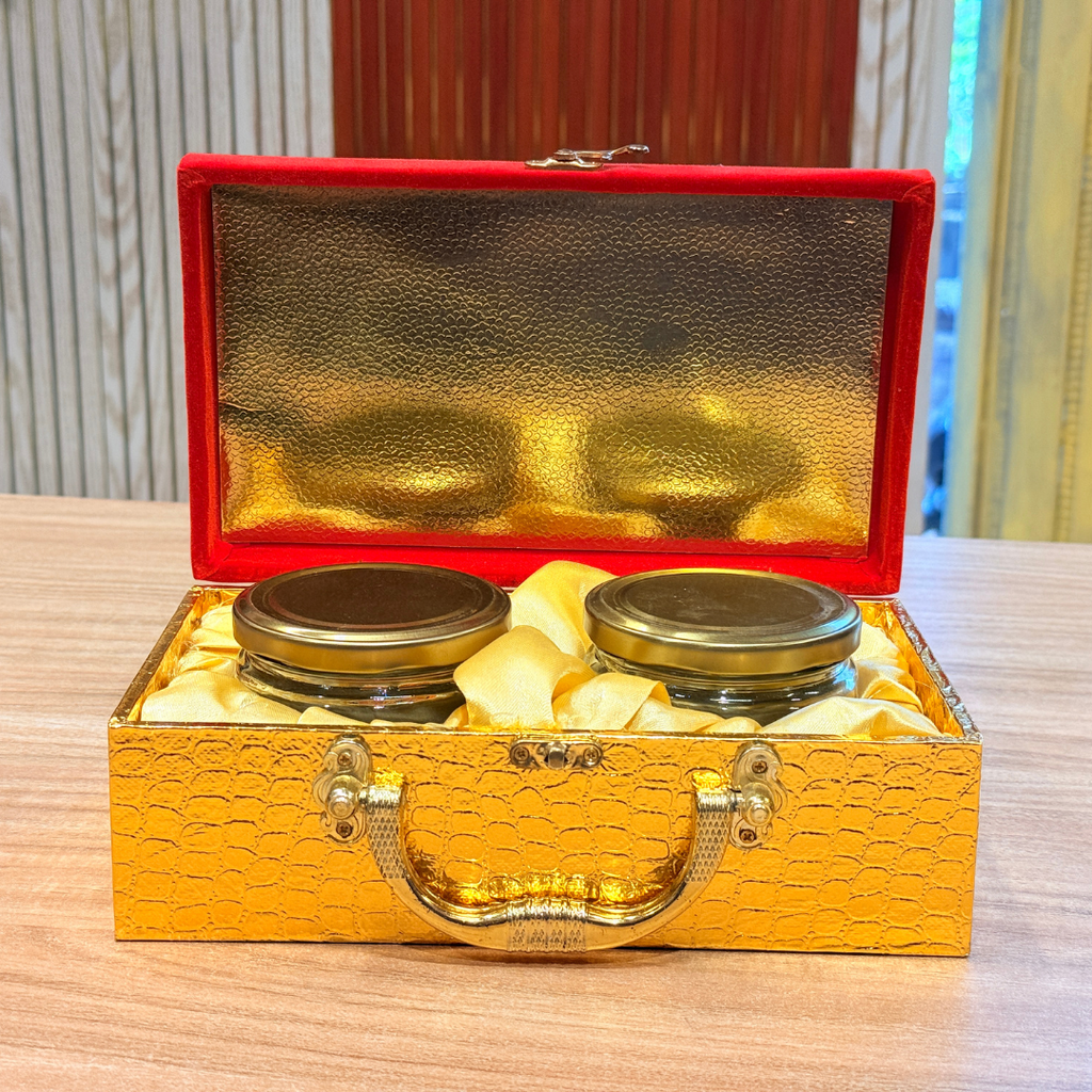 2 Jar Customized Velvet & Rexine Gift Royal Crimson  Box