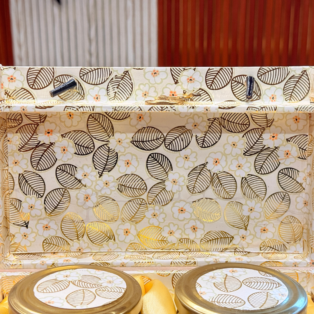 2 Jars New Foil Floral Carry Style Hamper Box