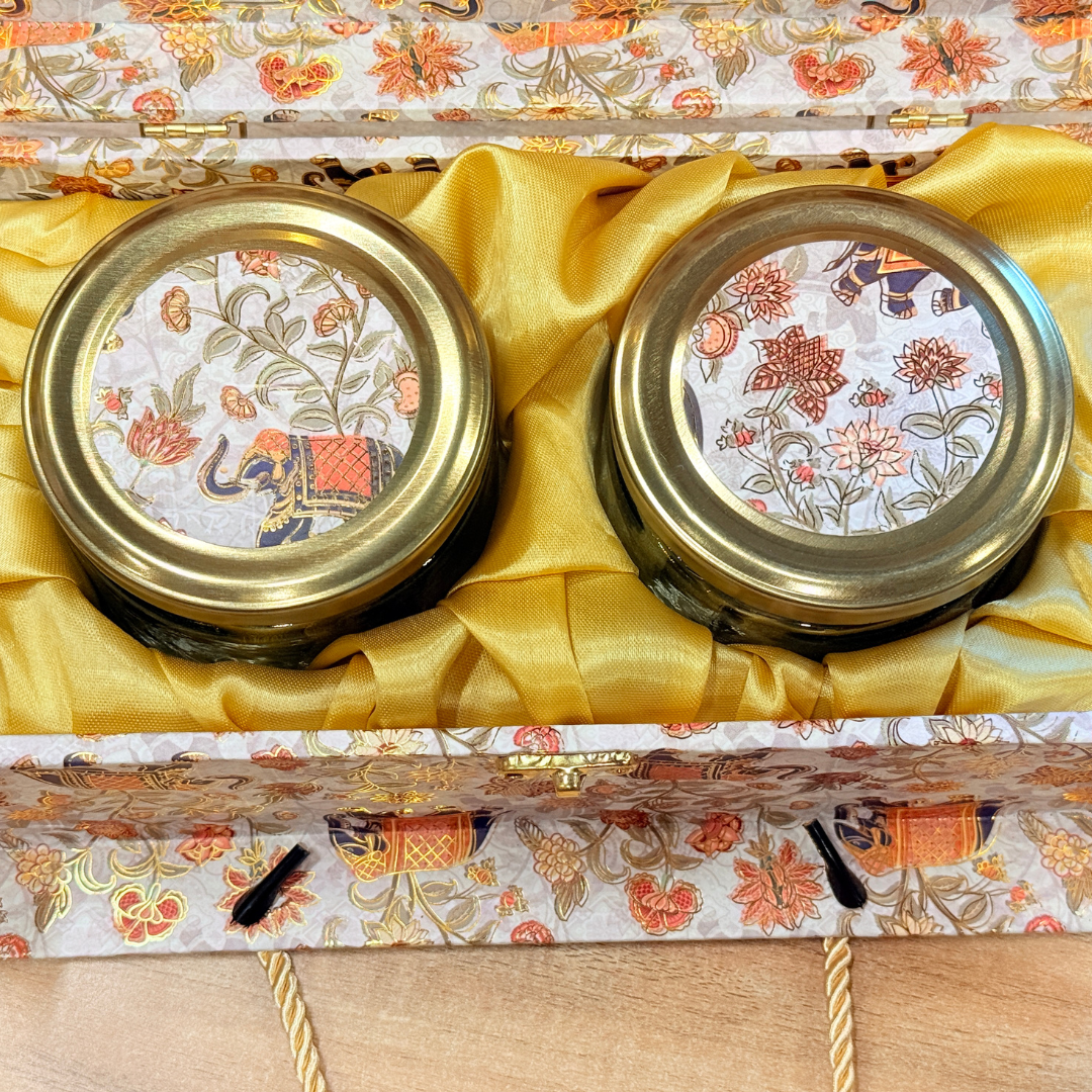 2 Jars Elephant Floral Foil Carry Bag Style Royal Box