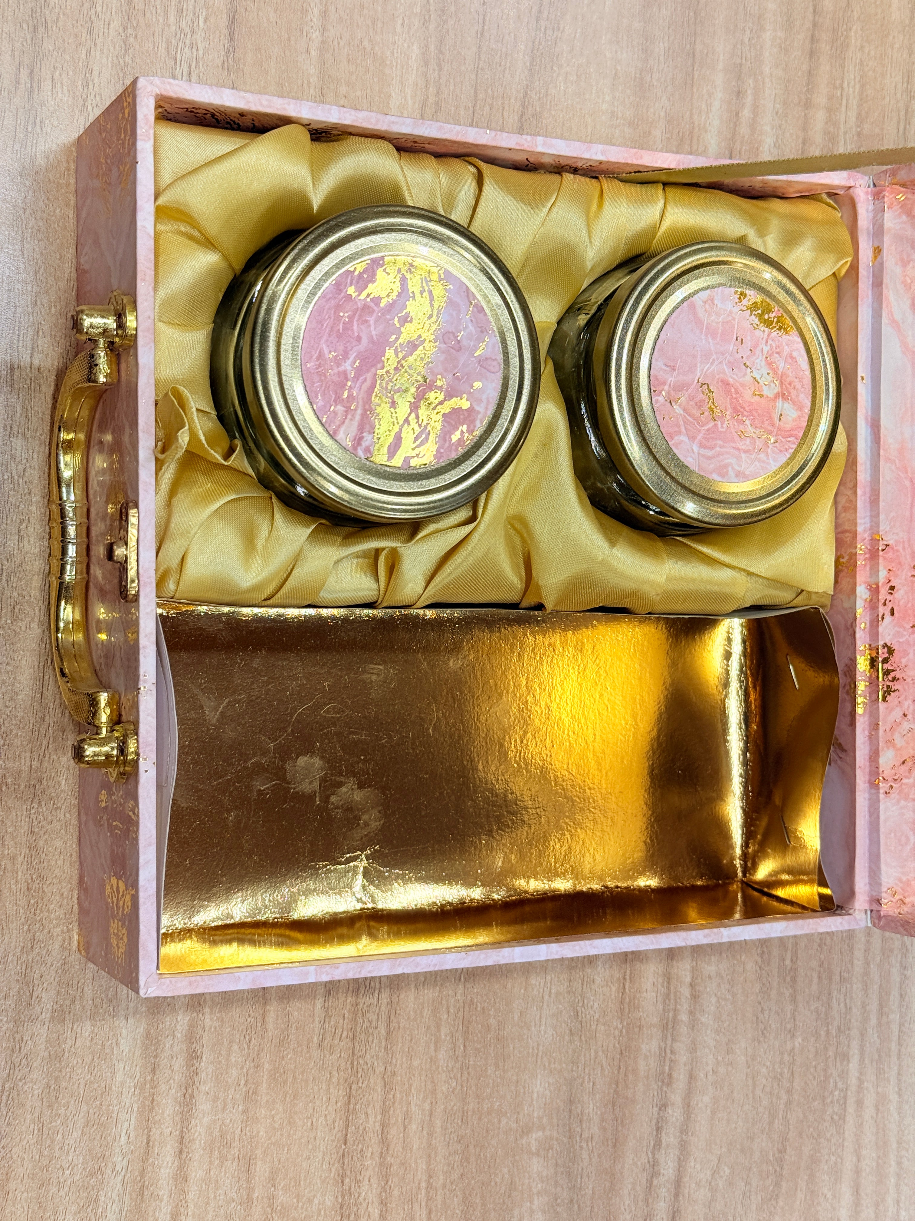 2 Jar Marble Light Pink Foil Multi-Purpose Hamper Box
