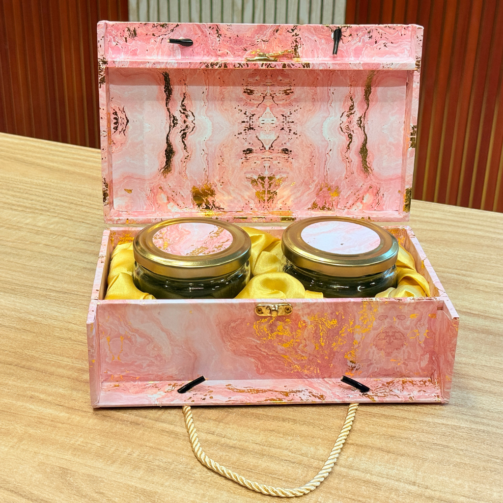 2 Jars Pink Marble Foil Carry Bag Style  Box