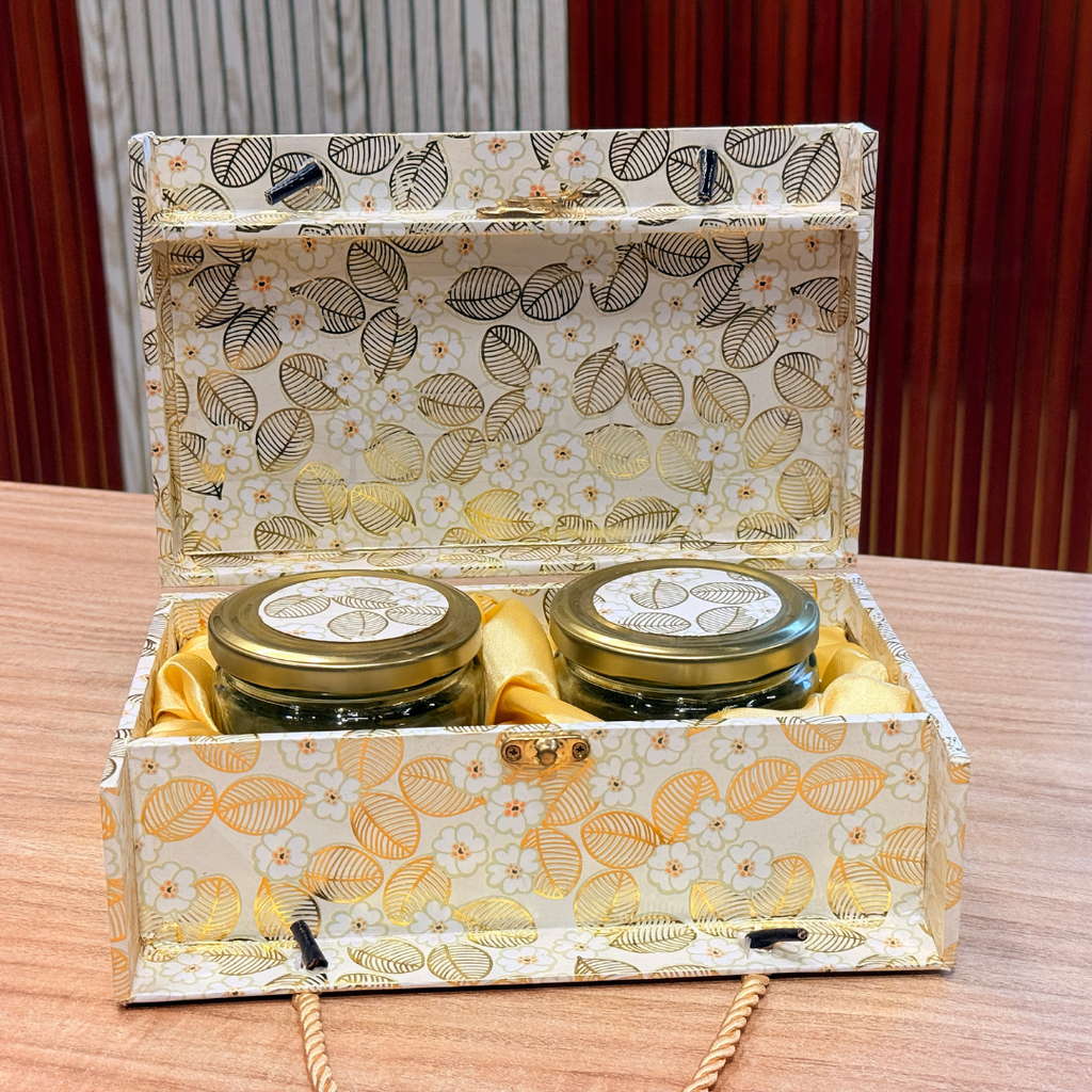 2 Jars New Foil Floral Carry Style Hamper Box