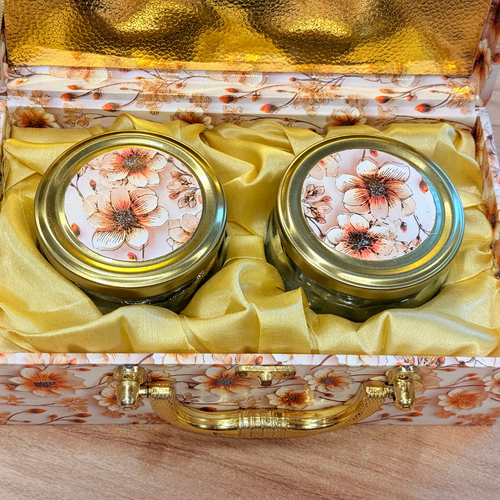 2 Jar Foil Floral White Print Blush Bloom   Gift Box
