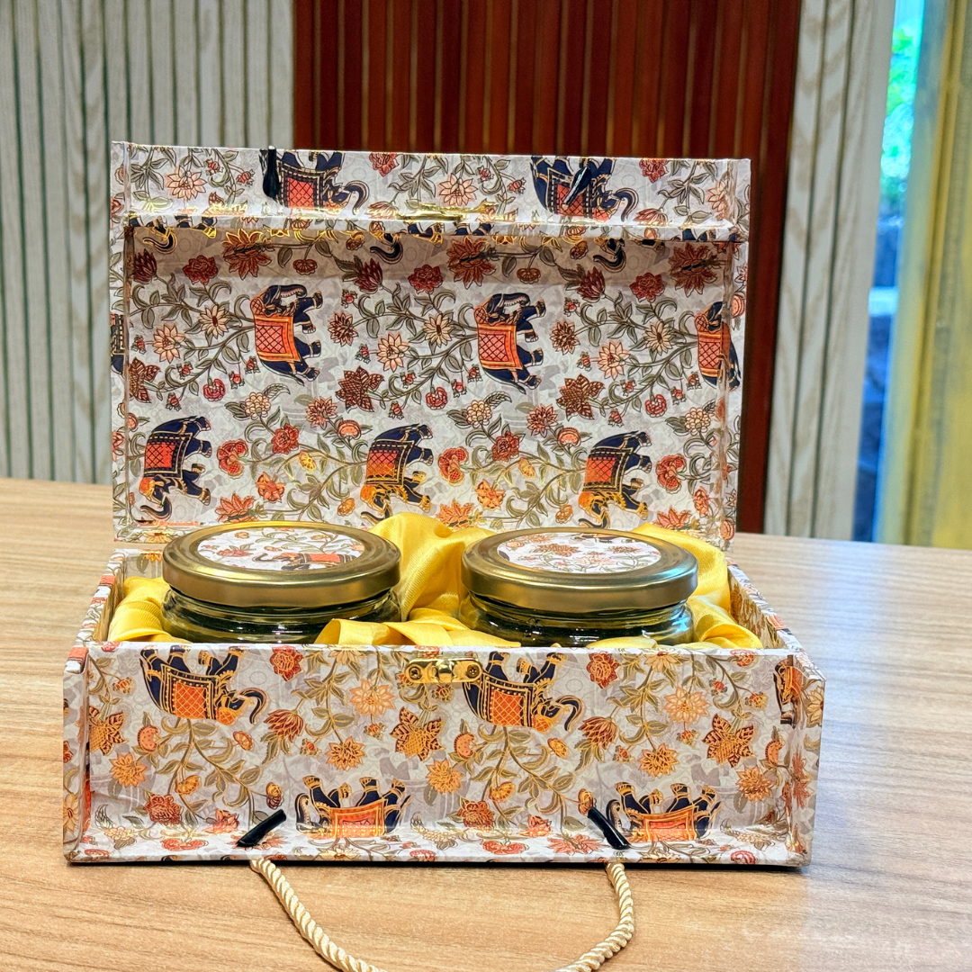 2 Jars Elephant Floral Foil Carry Bag Style Royal Box