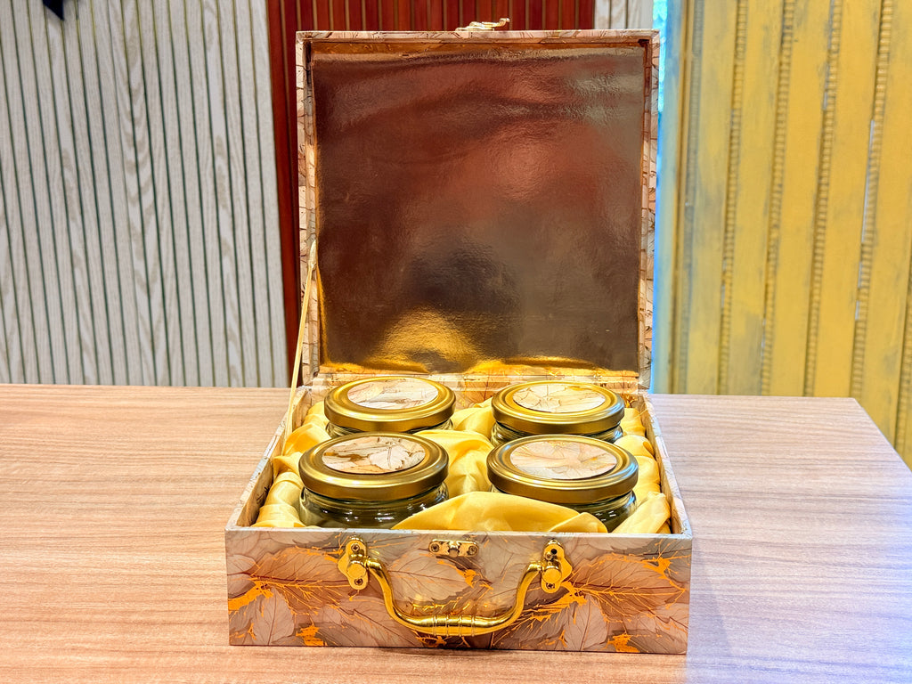 4 JAR Leafs Print Botanical Foil Luxury Hamper Box