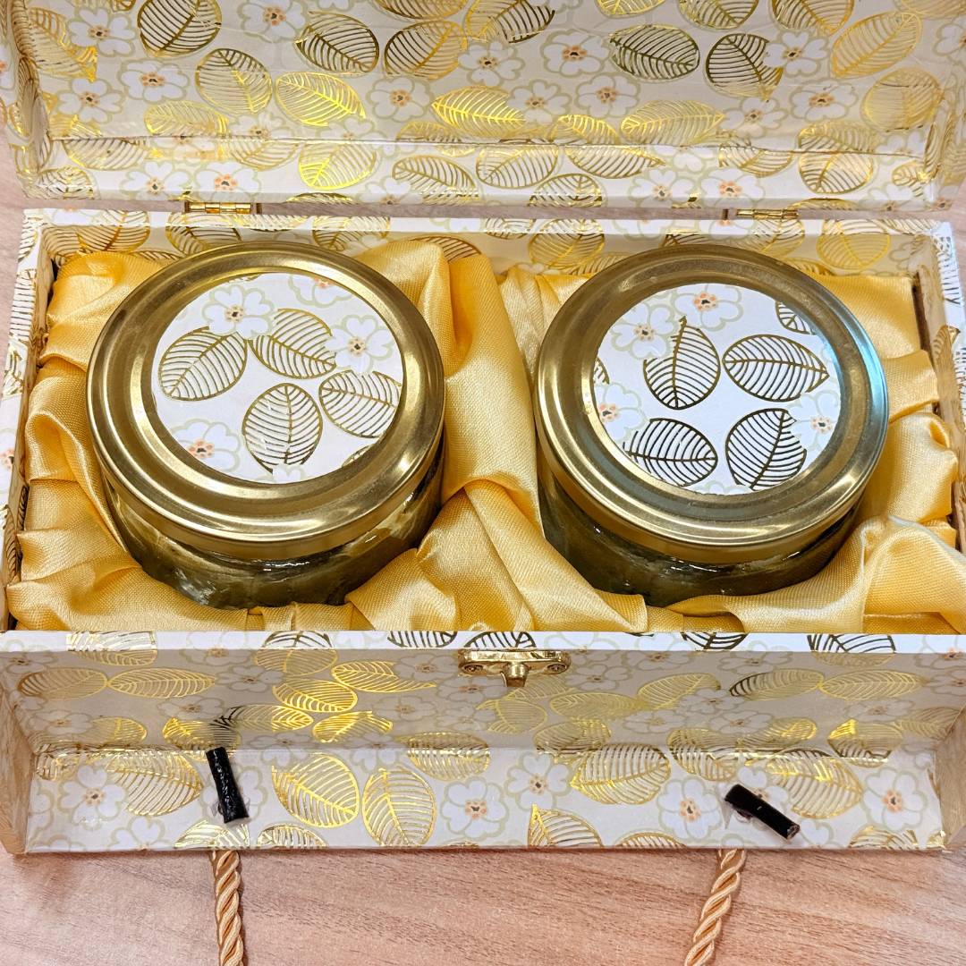 2 Jars New Foil Floral Carry Style Hamper Box