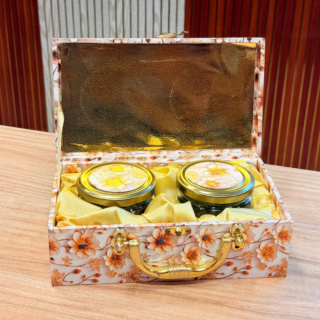 2 Jar Foil Floral White Print Blush Bloom   Gift Box