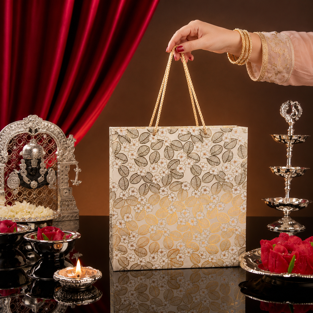 4 Jar New Leaf Foil Carry Bag Style Luxury Floral Box