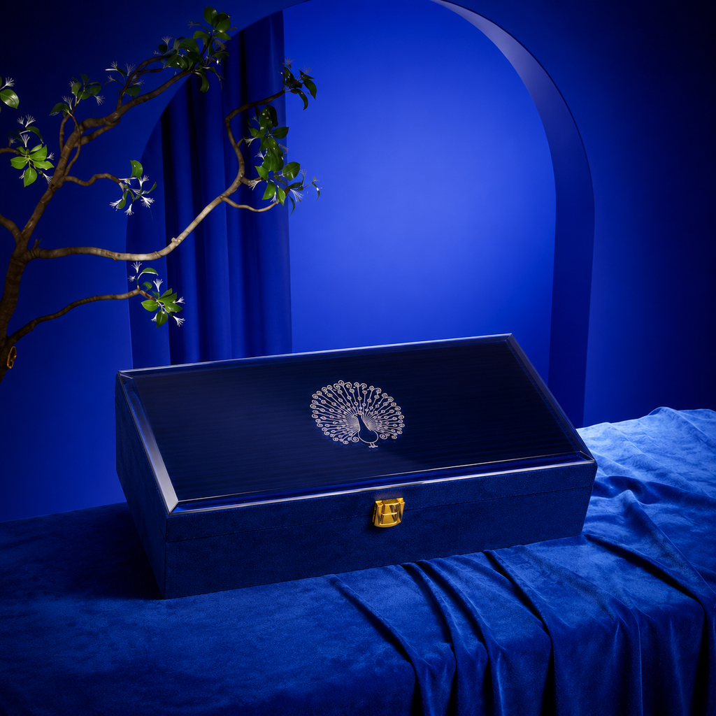 3 Jar Mirror Royal Blue Velvet  Box with Carry Bag Gift Box
