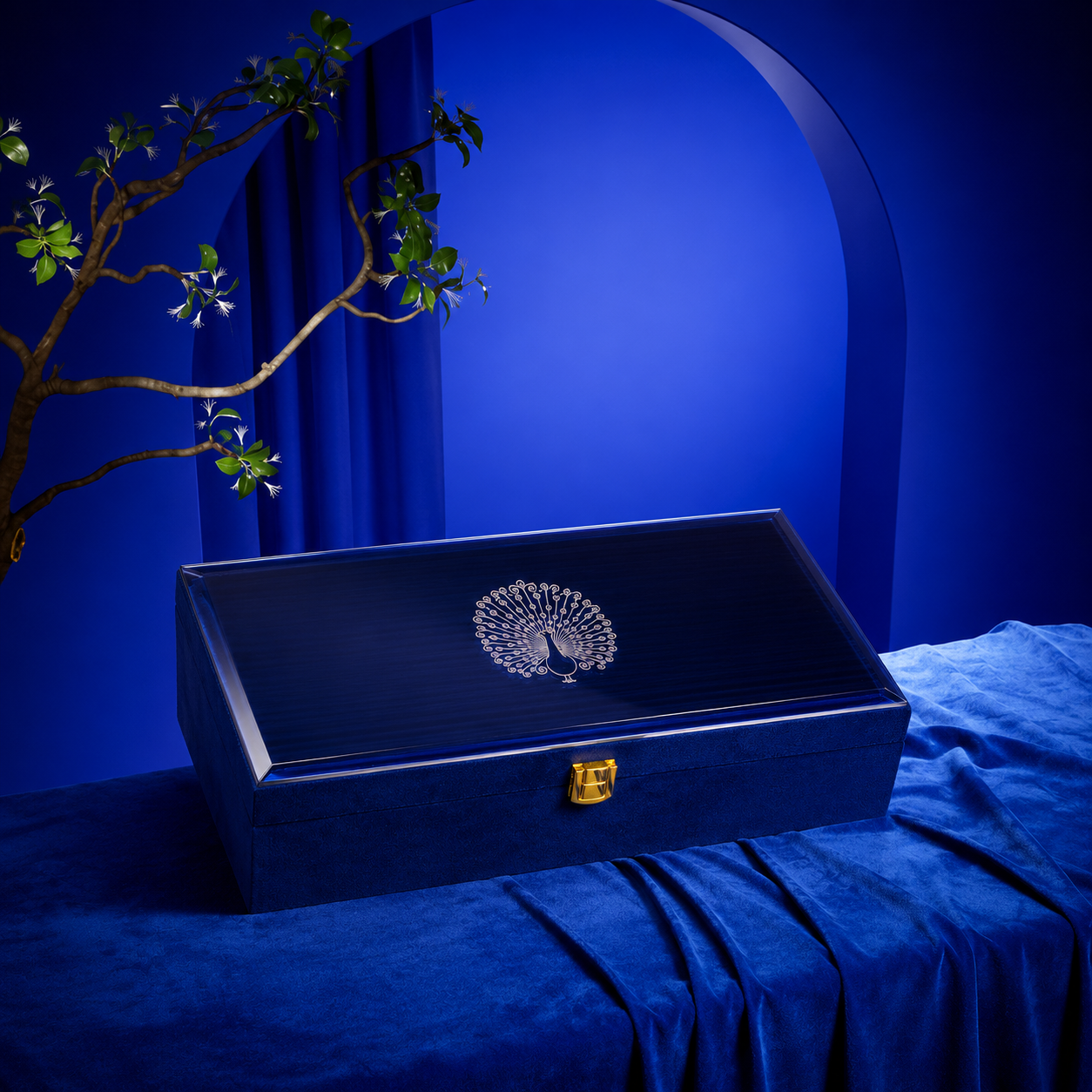3 Jar Mirror Royal Blue Velvet  Box with Carry Bag Gift Box