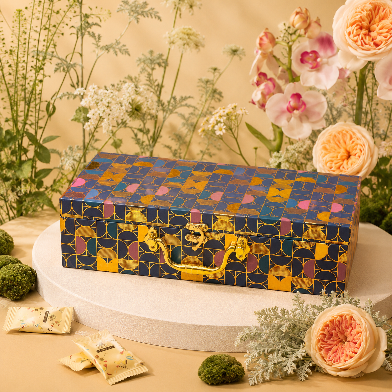 3 JAR Dark BlueFoil Print Heritage Hamper Box