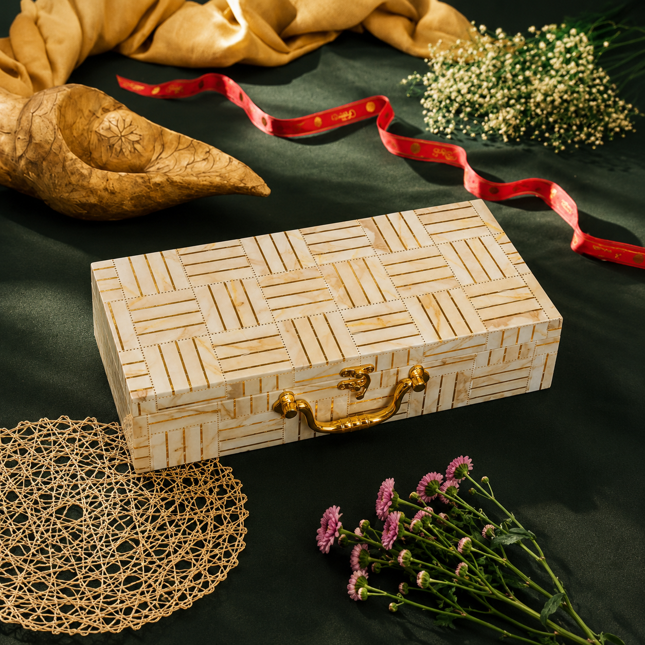 3 JAR White Line Foil Print Heritage Hamper Box