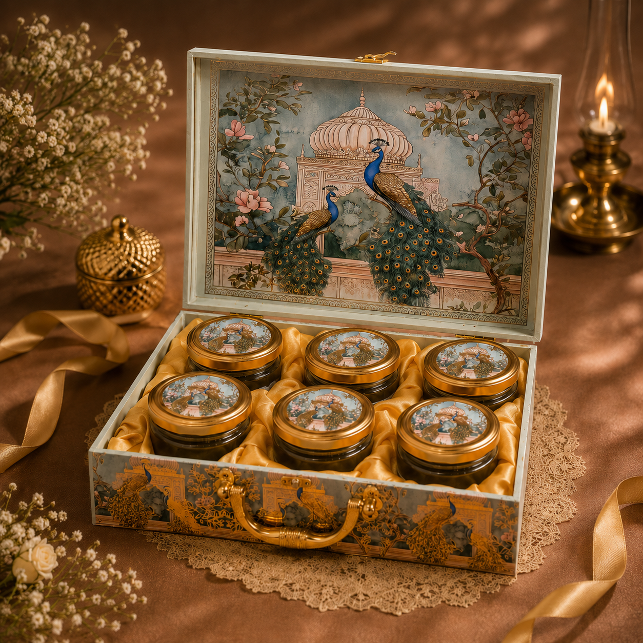 6 Jars Green Royal Peacock Premium MGI Hamper Box 🦚