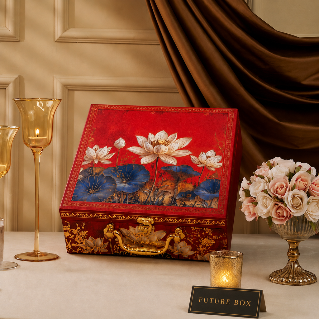 4 Jar Lotus print MGI Royal Mandala Gift Box with Handle