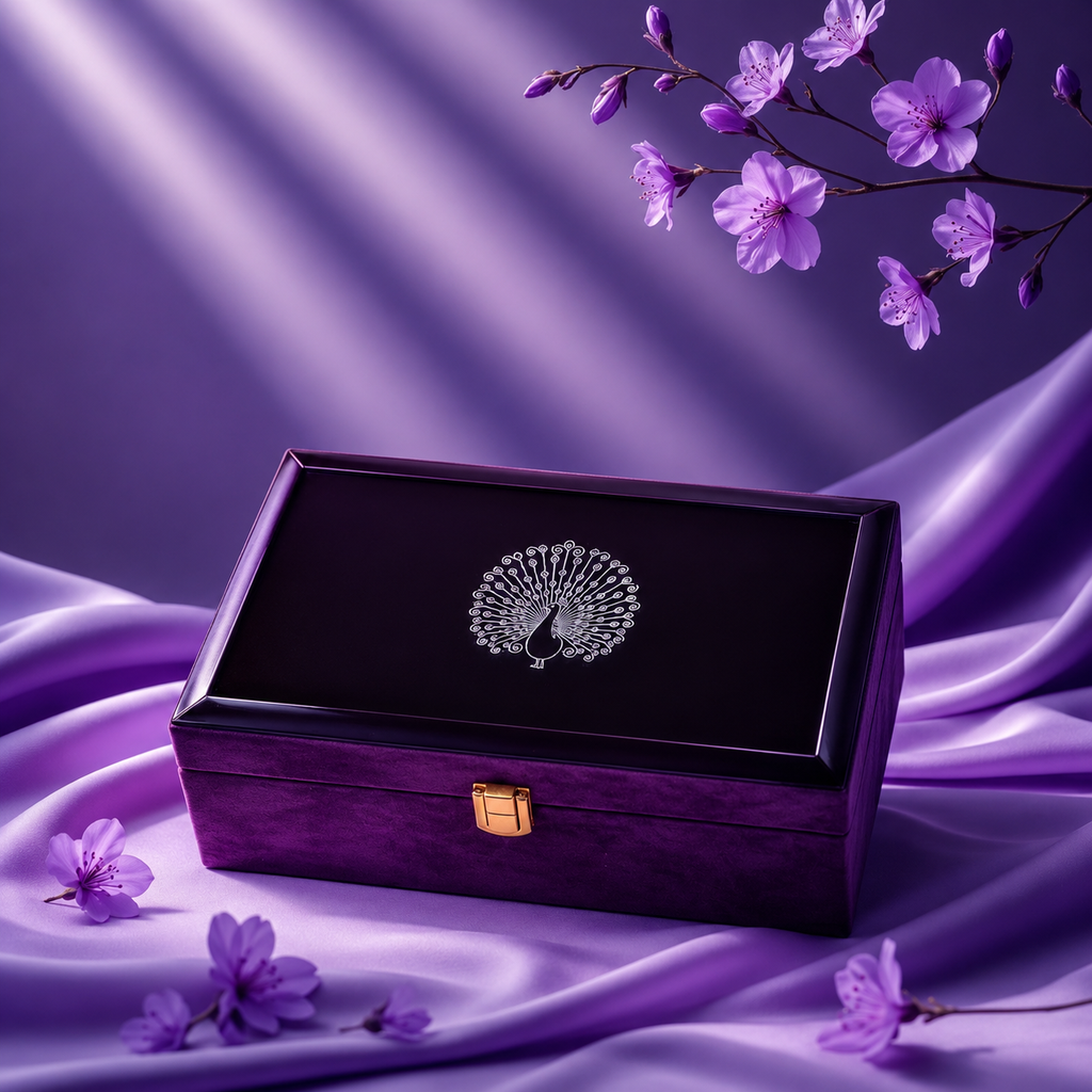 2 Jar Purple Glass Peacock Mirror Gift Box