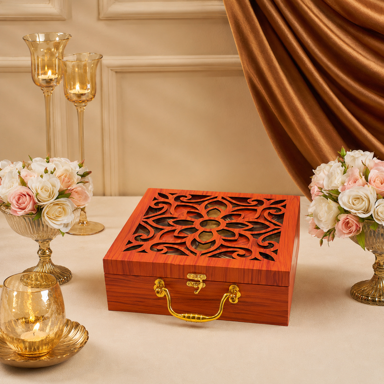 4 Jars Royal Peacock Laser-Cut Dry Fruit Hamper Box