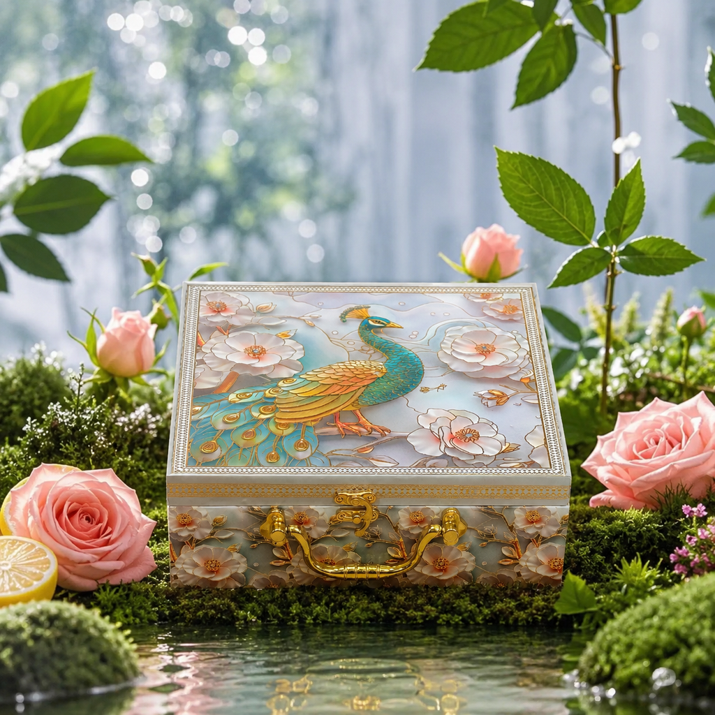 4 Jar Single Peacock Floral Green Heritage Hamper Box