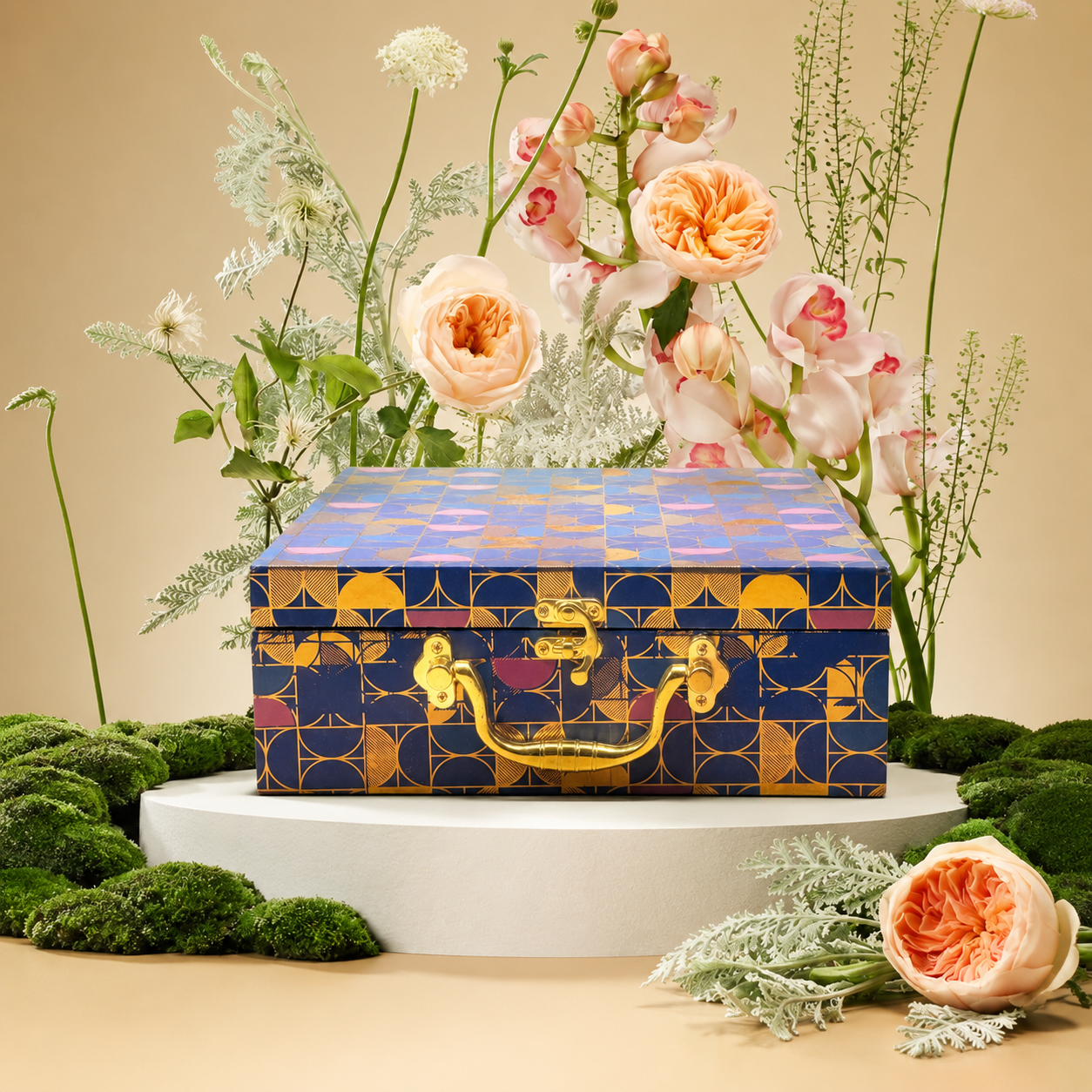 4 JAR Dark Blue Gold FOIL PRINT Royal  Lattice Luxury  GIFT Box