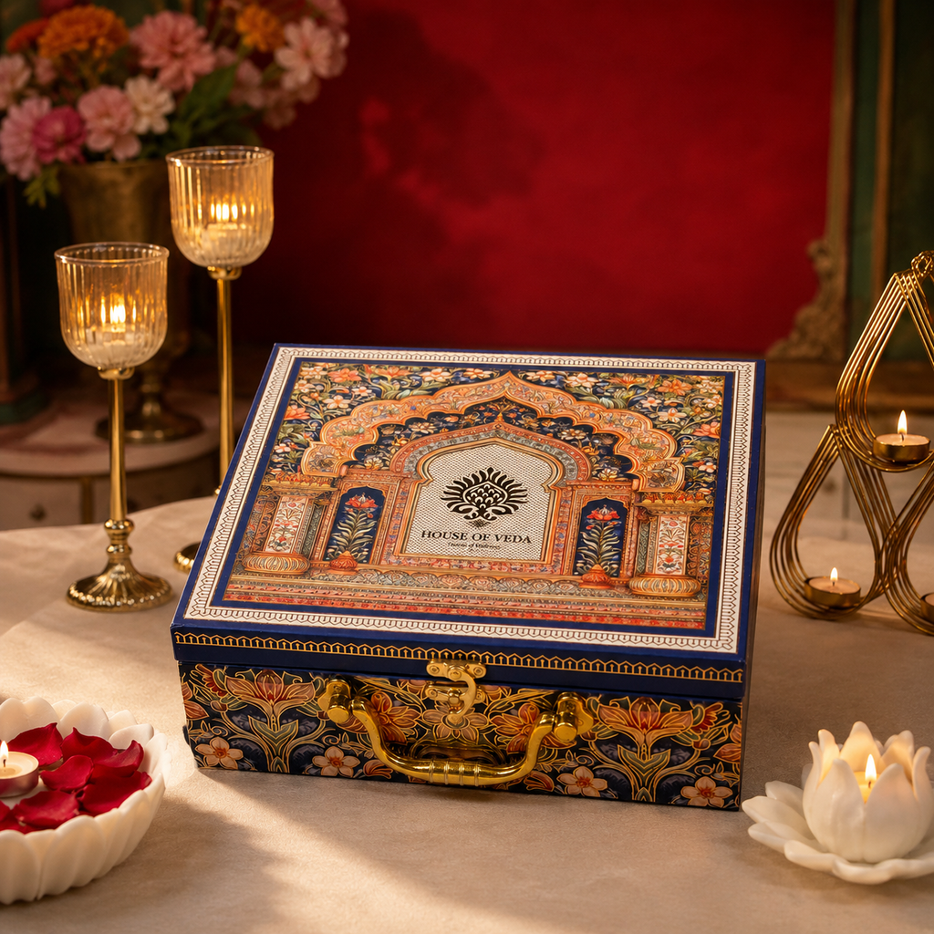 4 Jars Fort Gate Blue MGI Royal Heritage Palace Hamper MDF Box