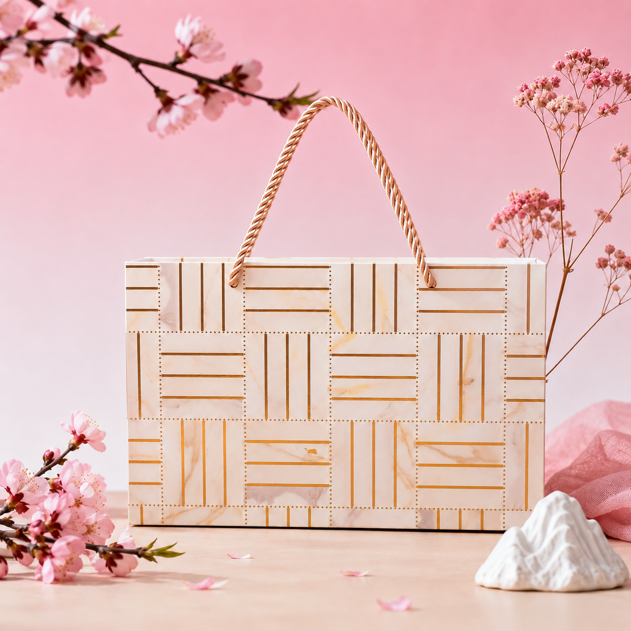 2 Jars White Line Foil Carry Bag Style Gift Box