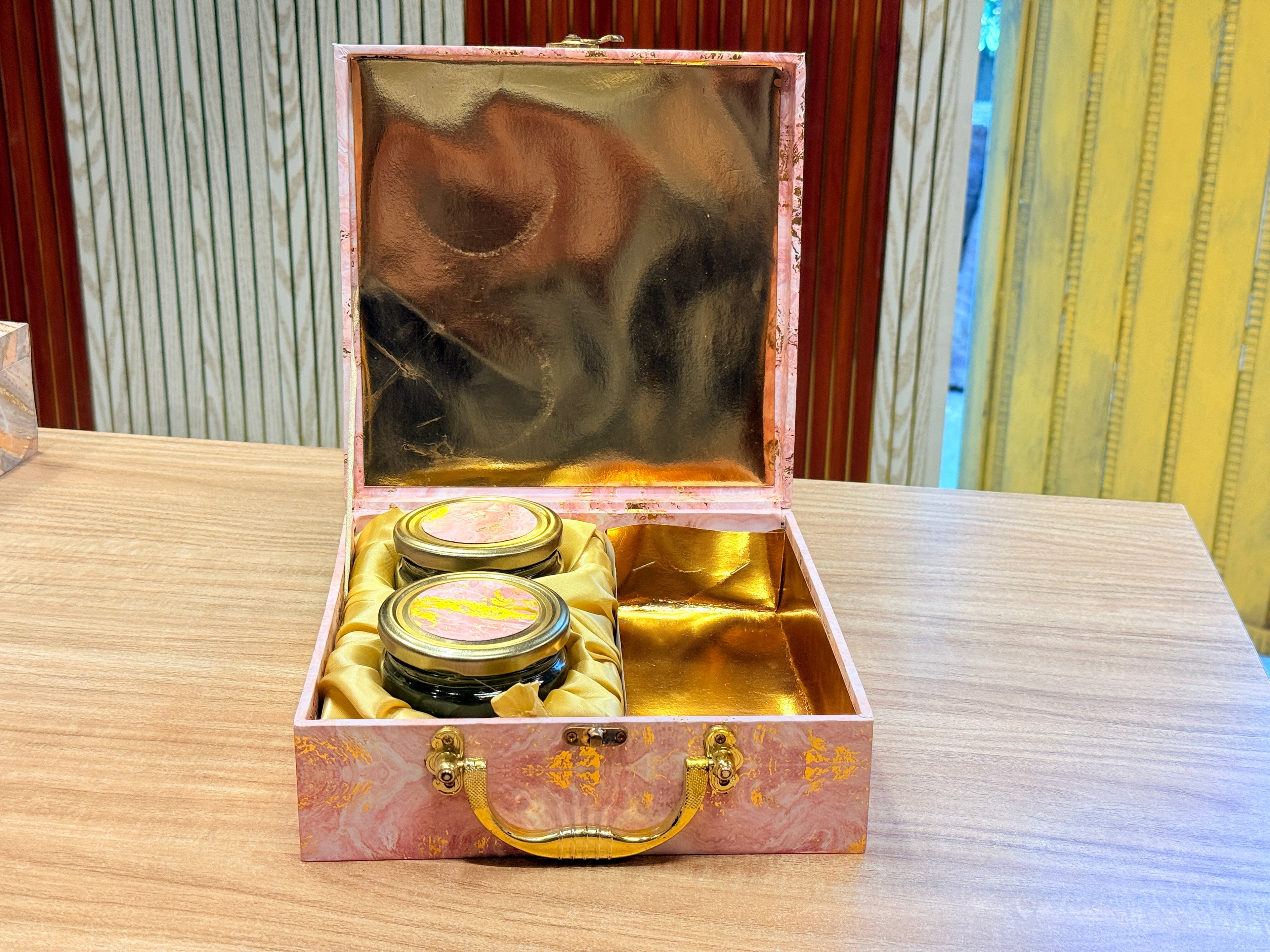 2 Jar Marble Light Pink Foil Multi-Purpose Hamper Box