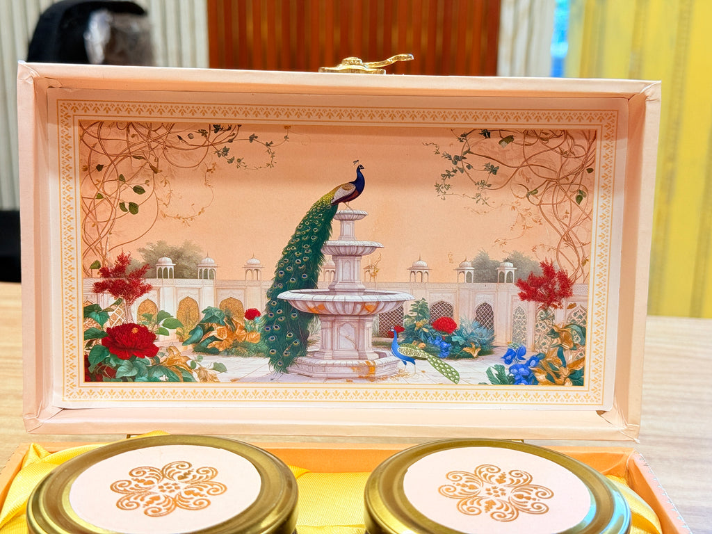 2 Jar Pink Peacock MGI Print Royal Floral Edition Gift Box