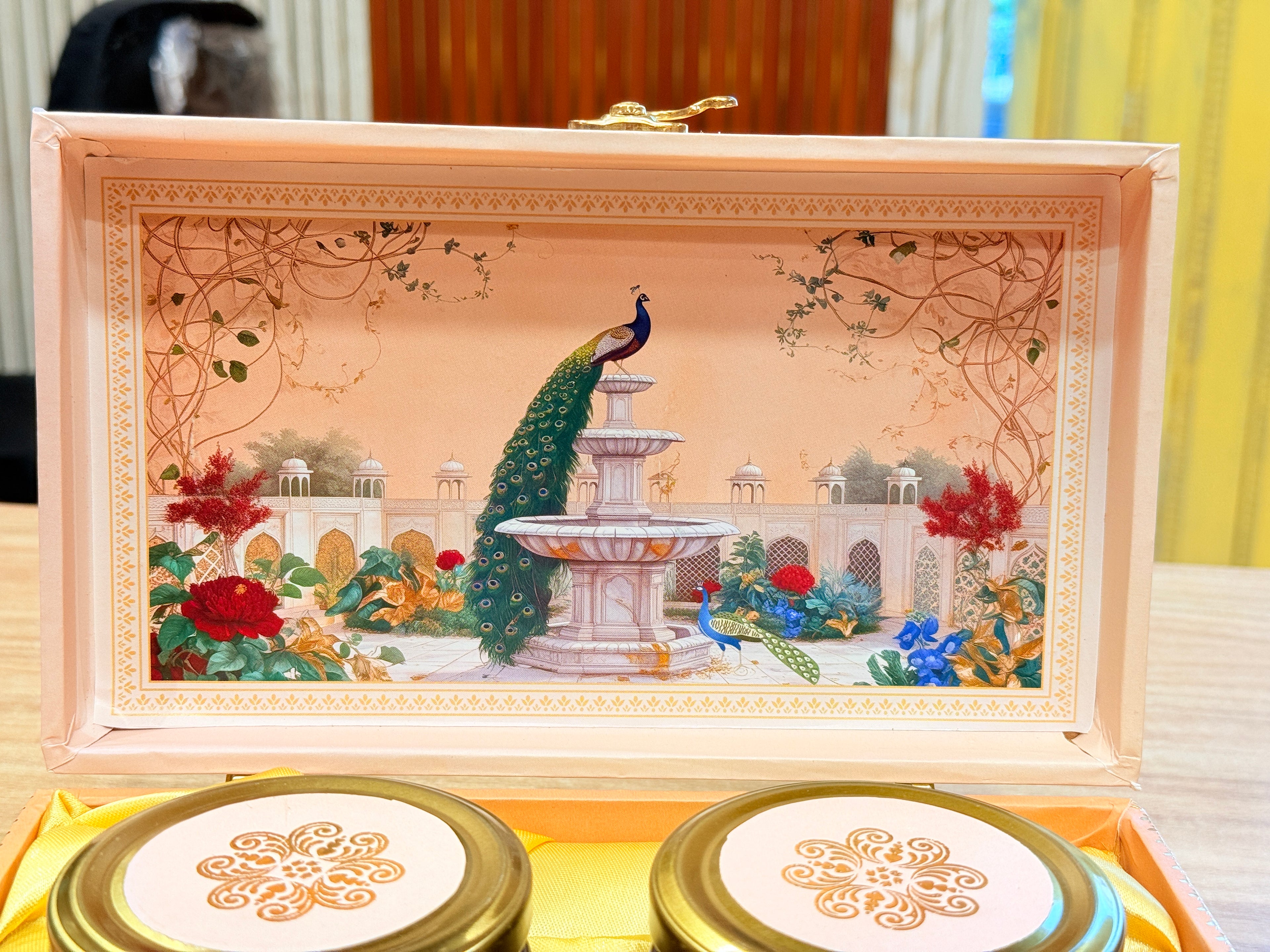 2 Jar Pink Peacock MGI Print Royal Floral Edition Gift Box