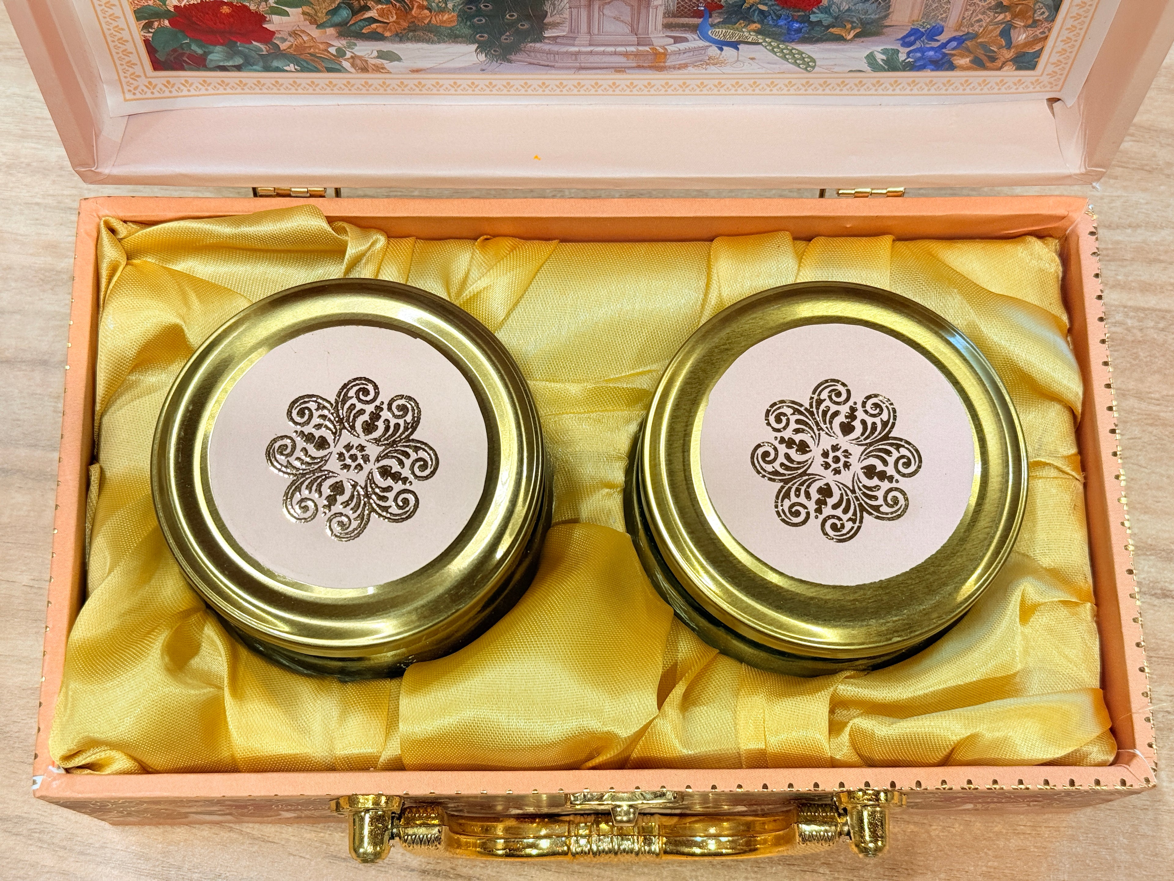 2 Jar Pink Peacock MGI Print Royal Floral Edition Gift Box