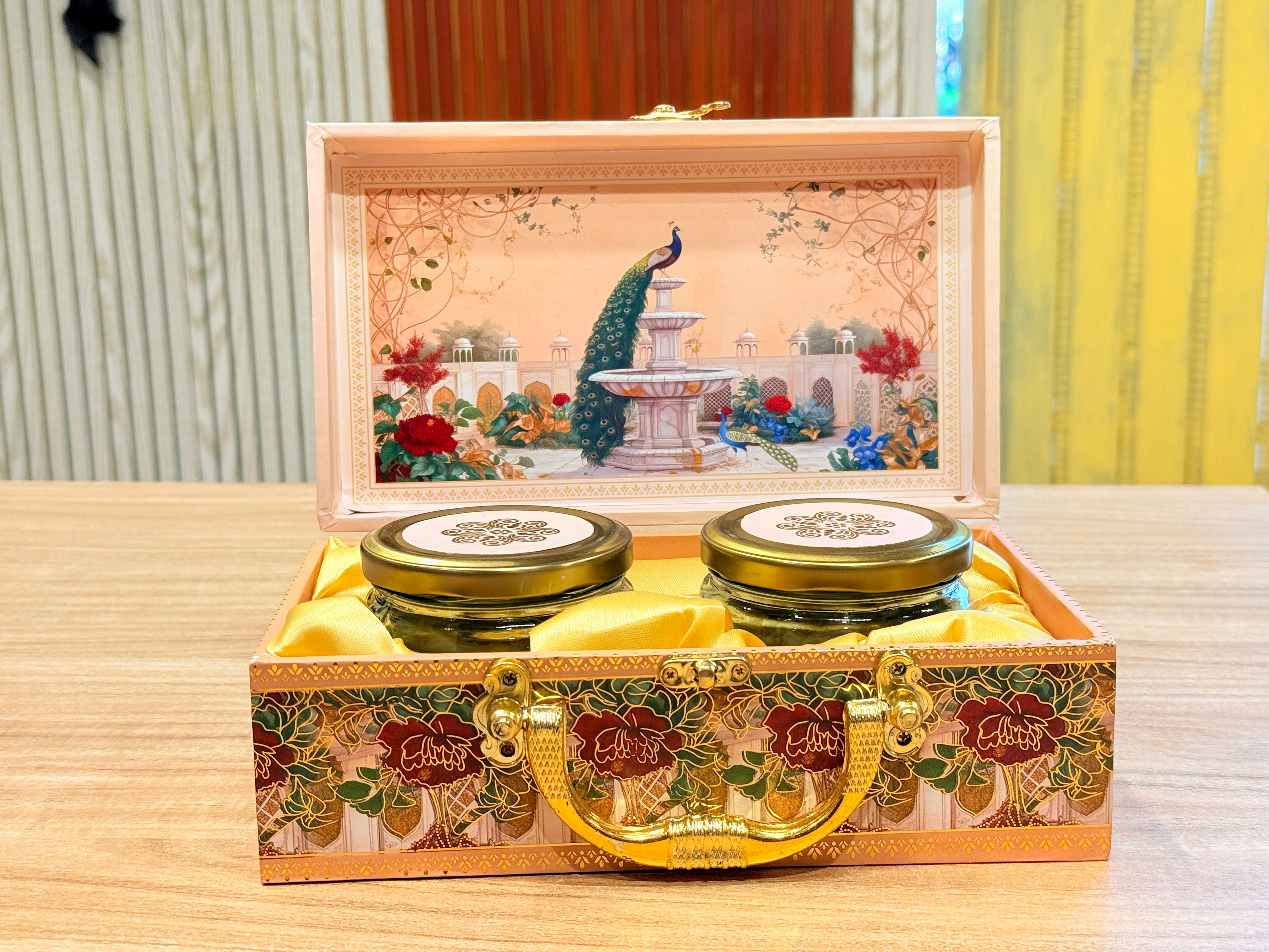 2 Jar Pink Peacock MGI Print Royal Floral Edition Gift Box