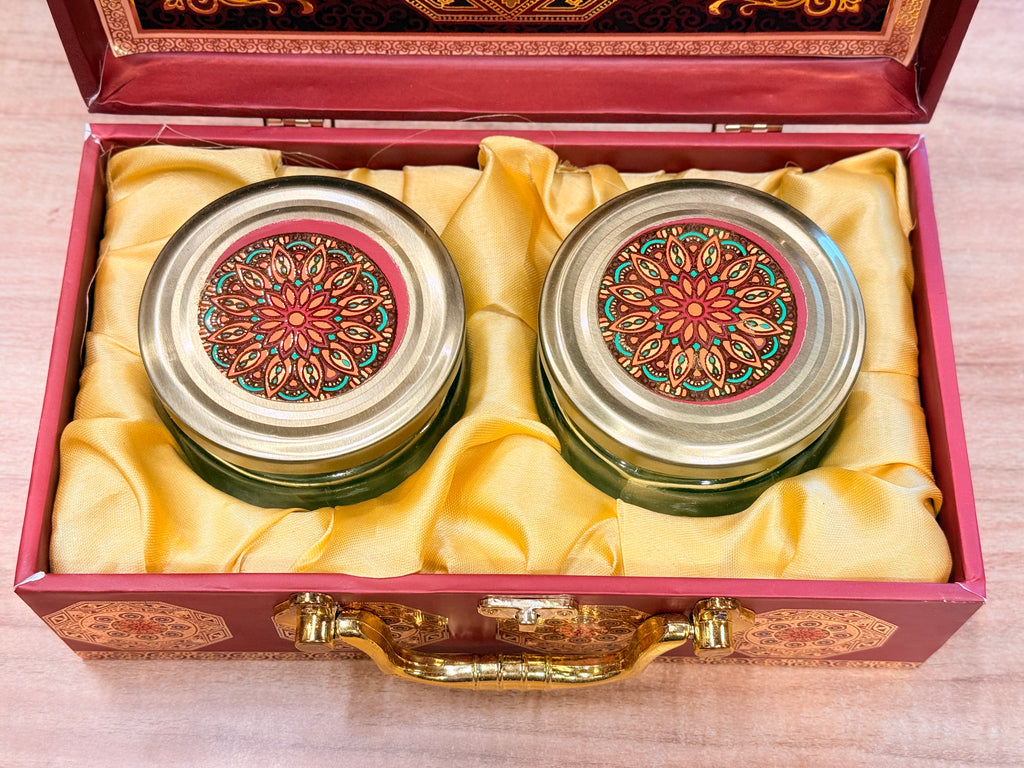 2 Jars  Maroon MGI Print Royal Floral Edition Gift Box