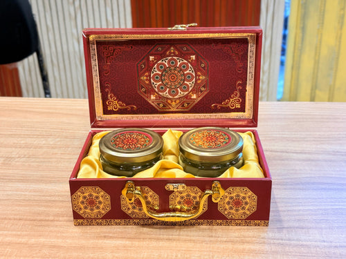 2 Jars  Maroon MGI Print Royal Floral Edition Gift Box