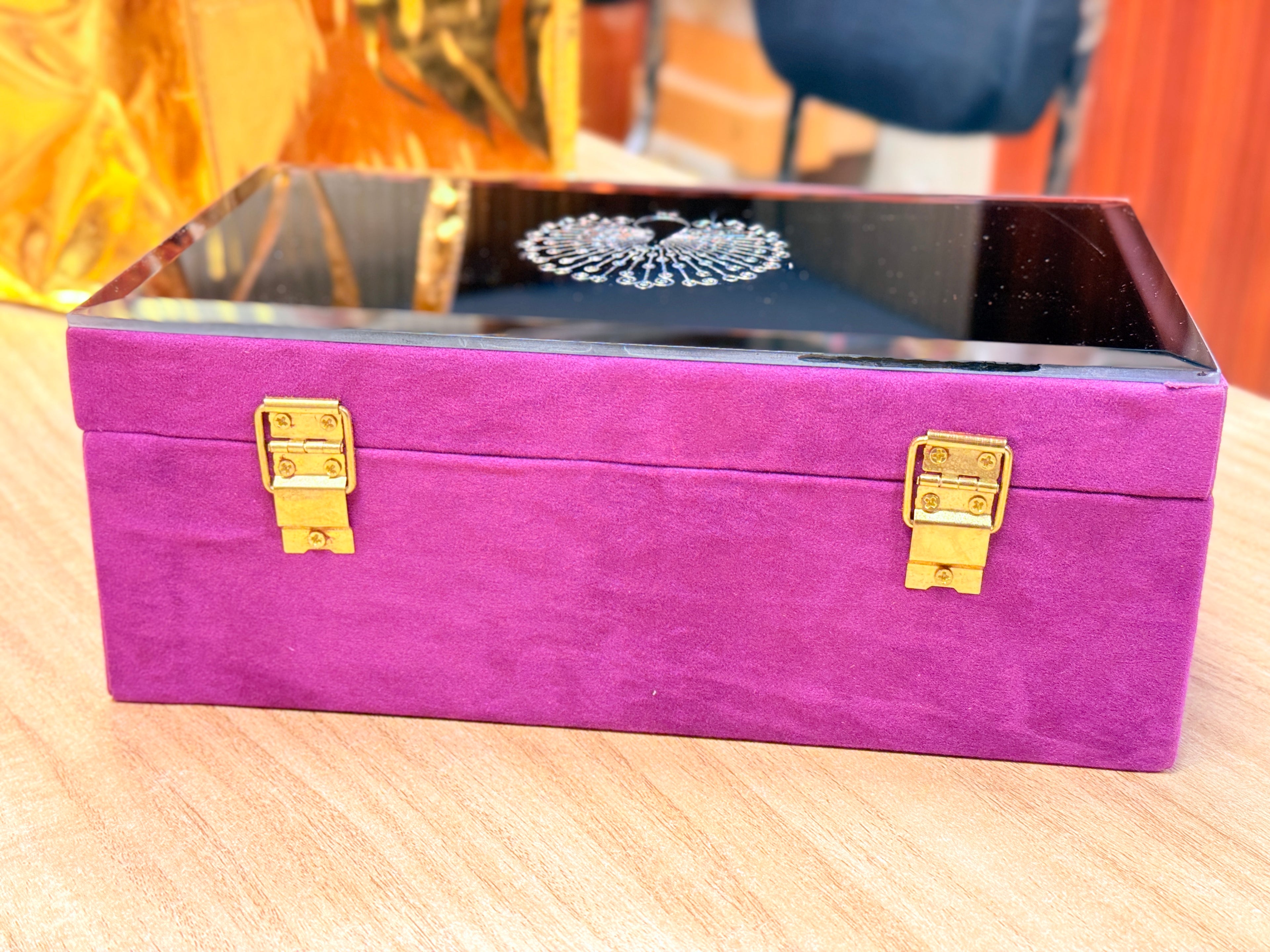 2 Jar Purple Glass Peacock Mirror Gift Box