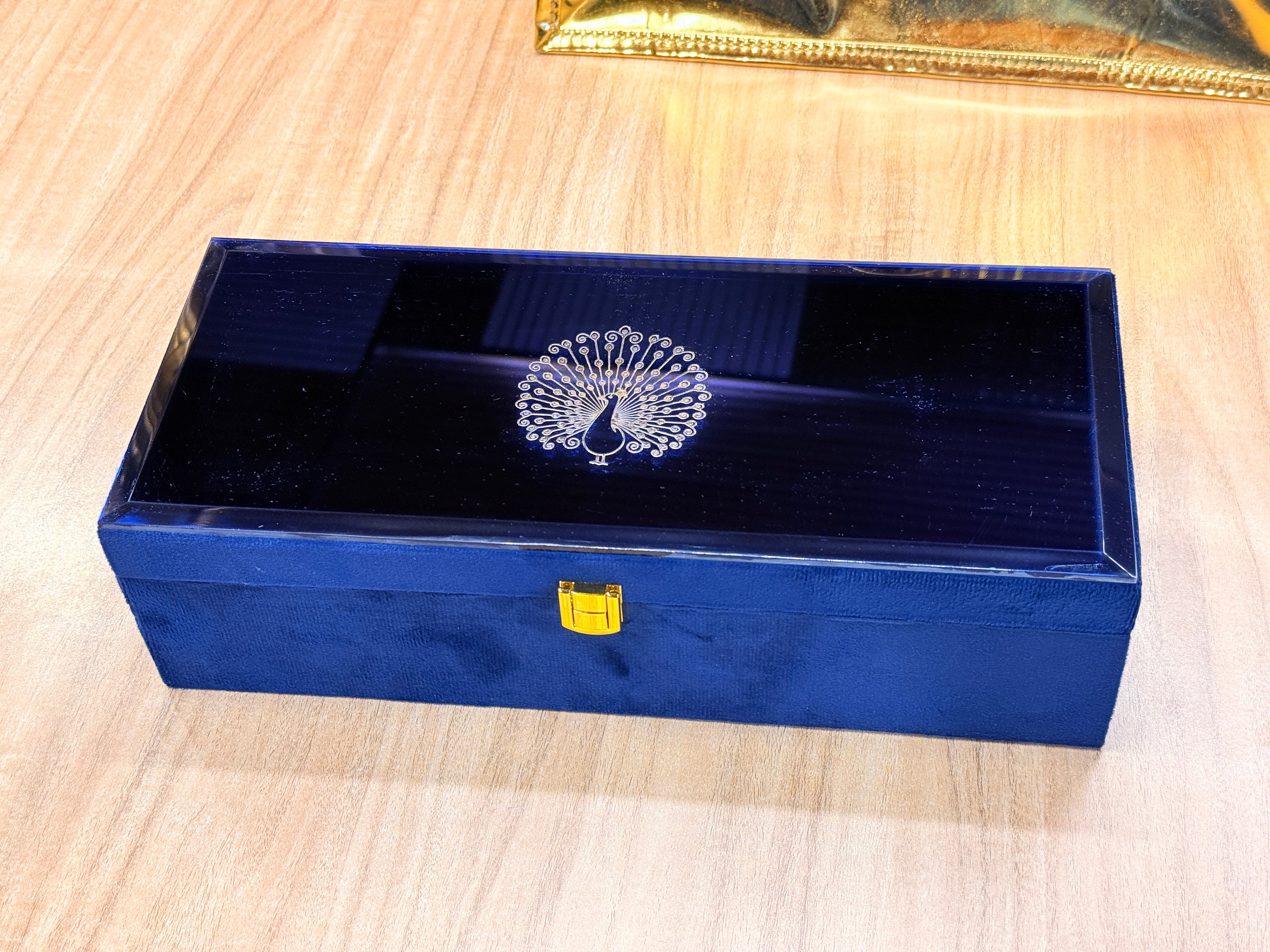 3 Jar Mirror Royal Blue Velvet  Box with Carry Bag Gift Box