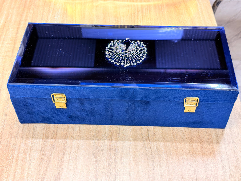 3 Jar Mirror Royal Blue Velvet  Box with Carry Bag Gift Box
